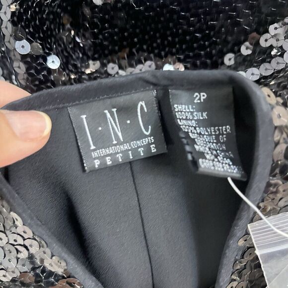 INC International Concepts Skirt size 2 Pet Black Silk Sequins Knee Cocktail - Picture 10 of 10